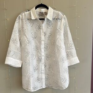 Chico's White Relaxed Button Down Shirt with Dress Collar